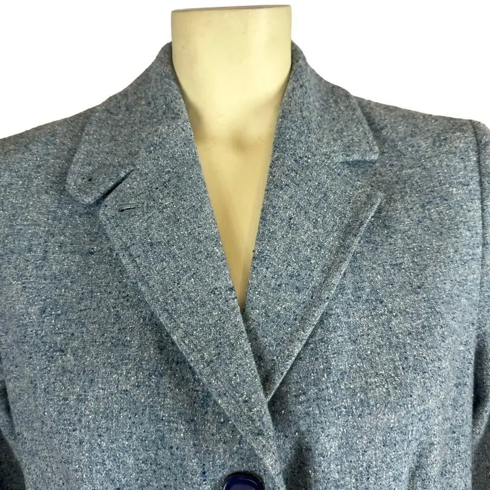 Vintage 1990s L.L. Bean Blue Wool Silk Mix Tweed Blazer medium petite - Picture 6 of 16